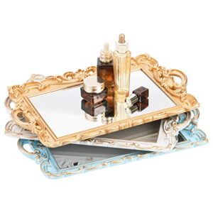 frcctre set of 3 decorative mirror tray, rectangle mirrored tray jewelry perfume organizer and display, vintage makeup serving tray with handles for vanity dresser bathroom, 9.5″x 15″, 3 colors