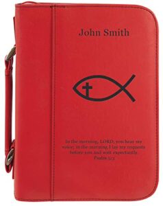 custom book/bible cover | personalized laser engraved | red with fish | 7 1/2″ x 10 3/4″