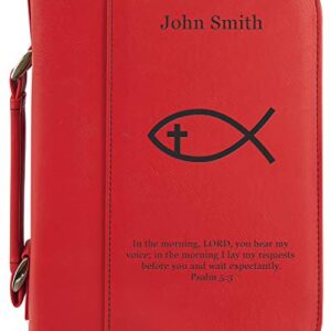 Custom Book/Bible Cover | Personalized Laser Engraved | Red with Fish | 7 1/2" x 10 3/4"