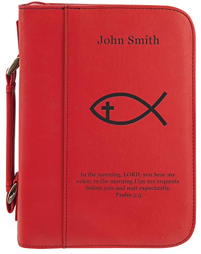Custom Book/Bible Cover | Personalized Laser Engraved | Red with Fish | 7 1/2" x 10 3/4"
