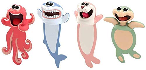 Wacky Pals Bookmarks Ocean Series Cute Book Marks Funny Gifts for Kids Students Novelty 3D Squashed Animals (4pcs a Set)