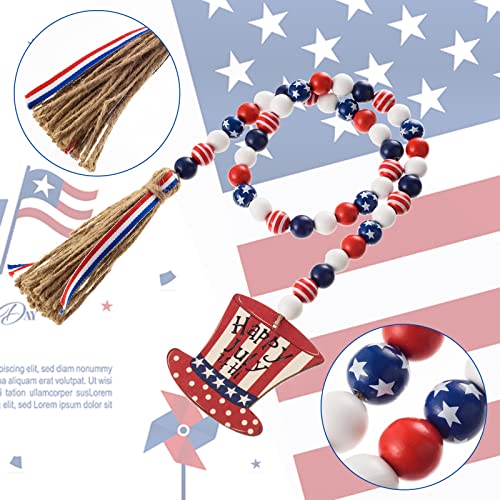 5 Pcs Independence Day 4th of July Tiered Tray Decor Patriotic Gnomes Plush Mini Wood Sign Wooden Stars and Stripes Bead Memorial Day Decorations