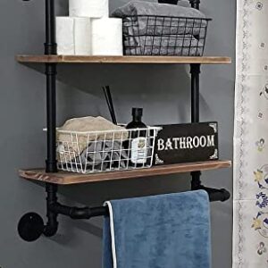 HDDFER Industrial Pipe Shelving Bathroom Shelves with Towel Bar Rustic Floating Pipe Wall Shelves with Wood Planks, 20 Inch Farmhouse Bathroom Shelves Over Toilet Wall Mounted