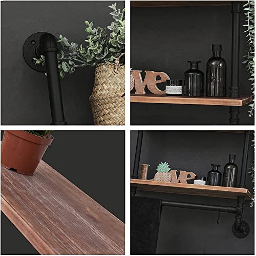 HDDFER Industrial Pipe Shelving Bathroom Shelves with Towel Bar Rustic Floating Pipe Wall Shelves with Wood Planks, 20 Inch Farmhouse Bathroom Shelves Over Toilet Wall Mounted