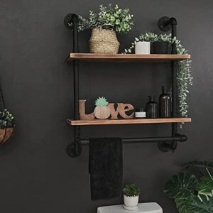 HDDFER Industrial Pipe Shelving Bathroom Shelves with Towel Bar Rustic Floating Pipe Wall Shelves with Wood Planks, 20 Inch Farmhouse Bathroom Shelves Over Toilet Wall Mounted