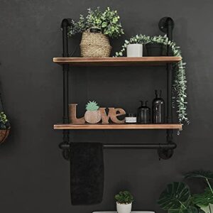 HDDFER Industrial Pipe Shelving Bathroom Shelves with Towel Bar Rustic Floating Pipe Wall Shelves with Wood Planks, 20 Inch Farmhouse Bathroom Shelves Over Toilet Wall Mounted