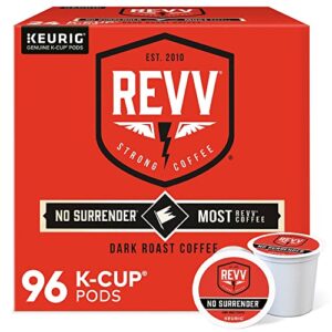 revv no surrender, single-serve keurig k-cup pods, dark roast coffee, 96 count