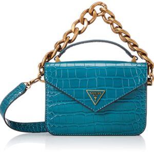 GUESS Womens Retour Mini Flap Satchel Top Handle Crossbody, Deep Teal, One Size US