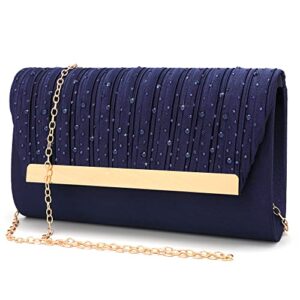 Women Clutch Purses Crystal Evening Bags Formal Wedding Party Clutches Glitter Envelope Handbag Bridal Prom Satchel Purse (Navy Blue)