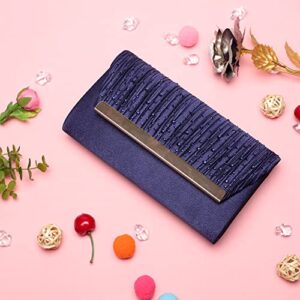 Women Clutch Purses Crystal Evening Bags Formal Wedding Party Clutches Glitter Envelope Handbag Bridal Prom Satchel Purse (Navy Blue)