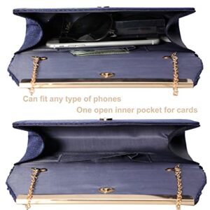 Women Clutch Purses Crystal Evening Bags Formal Wedding Party Clutches Glitter Envelope Handbag Bridal Prom Satchel Purse (Navy Blue)