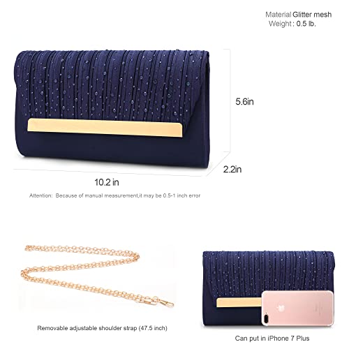 Women Clutch Purses Crystal Evening Bags Formal Wedding Party Clutches Glitter Envelope Handbag Bridal Prom Satchel Purse (Navy Blue)