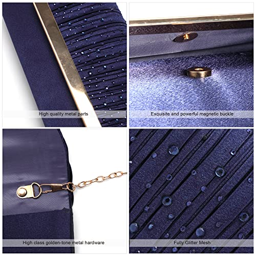 Women Clutch Purses Crystal Evening Bags Formal Wedding Party Clutches Glitter Envelope Handbag Bridal Prom Satchel Purse (Navy Blue)