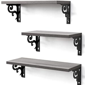 AMADA HOMEFURNISHING Floating Shelves, Grey Wall Shelves for Bedroom, Bathroom, Kitchen, Living Room, Shelves for Wall Decor Set of 3, Waterproof - AMFS21