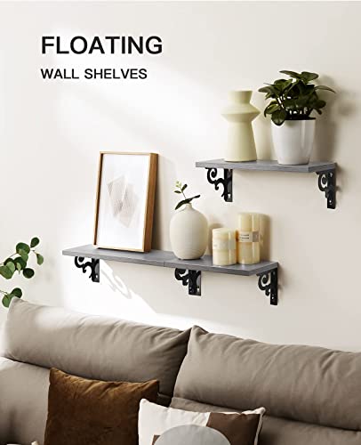 AMADA HOMEFURNISHING Floating Shelves, Grey Wall Shelves for Bedroom, Bathroom, Kitchen, Living Room, Shelves for Wall Decor Set of 3, Waterproof - AMFS21