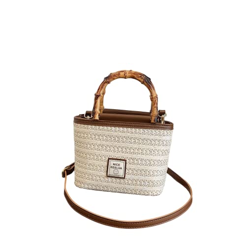 Women Beach Bag Straw Woven Shoulder Bag Tote Bag Crossbody Bucket Handbags Summer Handmade Hobo Purse Bamboo Handle ，Perfect for everyday beach trips