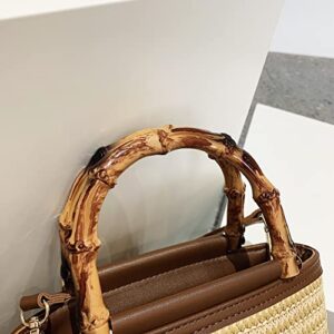 Women Beach Bag Straw Woven Shoulder Bag Tote Bag Crossbody Bucket Handbags Summer Handmade Hobo Purse Bamboo Handle ，Perfect for everyday beach trips