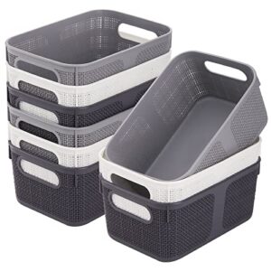 Frcctre Set of 9 Woven Plastic Storage Baskets, 9.25" x 6.5" x 4.25" Small Plastic Woven Basket Organizer with Handles, Small Organizer Bins for Home, Pantry, Office, School, Classroom