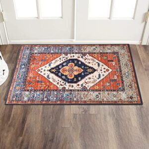 falflor vintage area rug 2’x3′ non slip indoor door mat machine washable cotton throw rug for bedroom low pile kitchen floor carpet for entryway bathroom laundry room