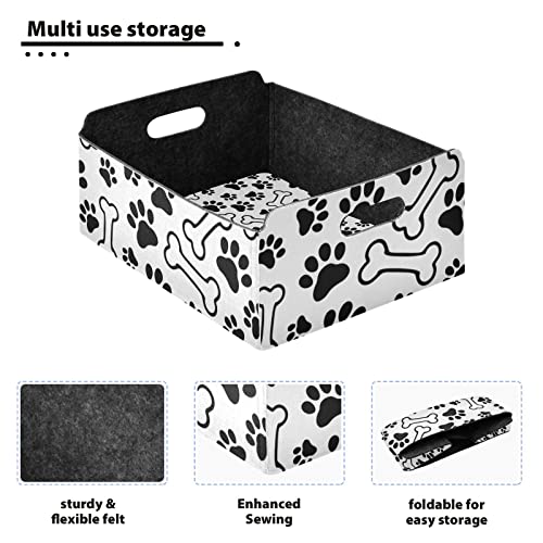 Felt Storage Basket 099 Foldable Closet Storage Bins Cat Dog Footprint Bone Collapsible Fabric Storage Cubes for Shelves for Clothes Toys Home Nursery