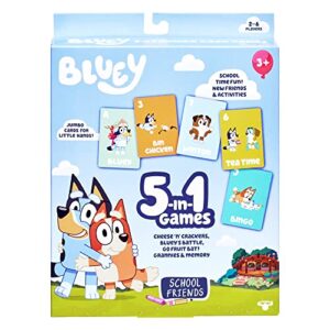 bluey 5-in-1 , 5 favorite card games in the one pack and her school friends, multicolor (17375)