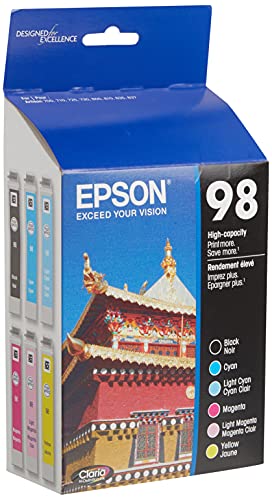 Epson 98 Black & Color C/M/Y/LC/LM - -Ink -Cartridges, T098120-BCS, High Yield, Combo 6/Pack