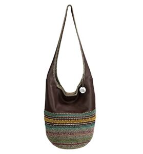 the sak back to bali 120 hobo bag in leather & hand-crochet, large shoulder purse, mahogany seminyak
