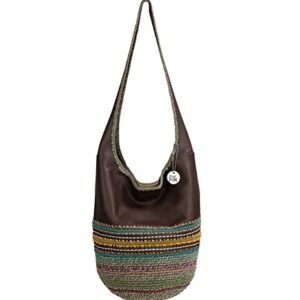 The Sak Back To Bali 120 Hobo Bag in Leather & Hand-Crochet, Large Shoulder Purse, Mahogany Seminyak