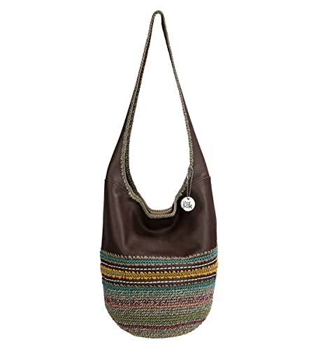 The Sak Back To Bali 120 Hobo Bag in Leather & Hand-Crochet, Large Shoulder Purse, Mahogany Seminyak