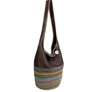 The Sak Back To Bali 120 Hobo Bag in Leather & Hand-Crochet, Large Shoulder Purse, Mahogany Seminyak