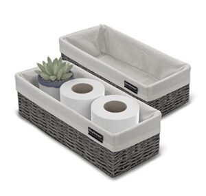 brookstone [2 pack] woven storage basket, organization and storage bin, over the toilet paper reserve, suitable for any décor style, perfectly sized at 14” x 4” x 6”