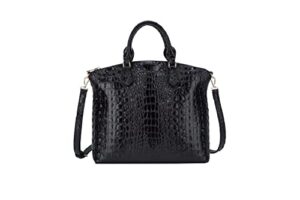 satchel bag women’s vegan leather crocodile-embossed pattern with top handle large shoulder bags tote handbags (black)