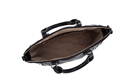 Satchel Bag Women’s Vegan Leather Crocodile-Embossed Pattern With Top Handle Large Shoulder Bags Tote Handbags (Black)