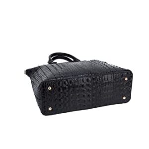 Satchel Bag Women’s Vegan Leather Crocodile-Embossed Pattern With Top Handle Large Shoulder Bags Tote Handbags (Black)