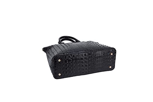 Satchel Bag Women’s Vegan Leather Crocodile-Embossed Pattern With Top Handle Large Shoulder Bags Tote Handbags (Black)