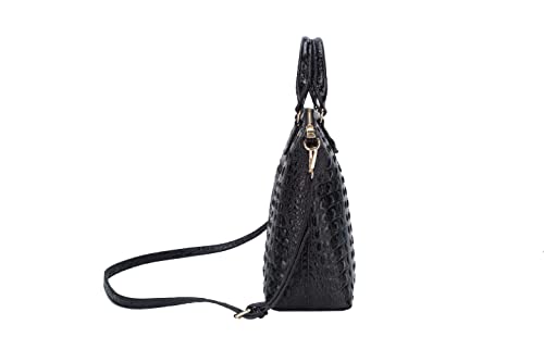 Satchel Bag Women’s Vegan Leather Crocodile-Embossed Pattern With Top Handle Large Shoulder Bags Tote Handbags (Black)