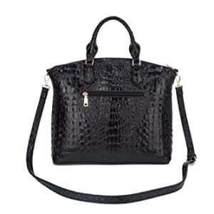 Satchel Bag Women’s Vegan Leather Crocodile-Embossed Pattern With Top Handle Large Shoulder Bags Tote Handbags (Black)