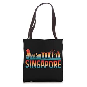 retro vintage singapore asia skyline city souvenir tote bag