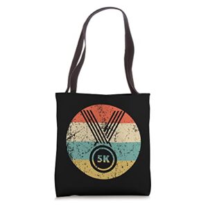 5k race finisher medal icon retro running tote bag