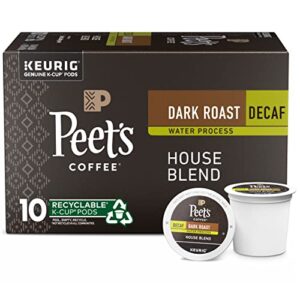 peet’s coffee, dark roast decaffeinated coffee k-cup pods for keurig brewers – decaf house blend 10 count (1 box of 10 k-cup pods) packaging may vary