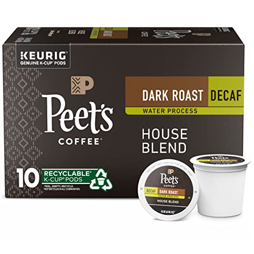 Peet's Coffee, Dark Roast Decaffeinated Coffee K-Cup Pods for Keurig Brewers - Decaf House Blend 10 Count (1 Box of 10 K-Cup Pods) Packaging May Vary