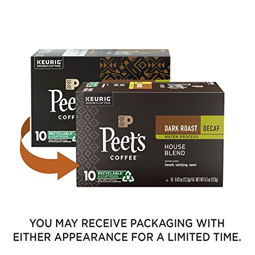 Peet's Coffee, Dark Roast Decaffeinated Coffee K-Cup Pods for Keurig Brewers - Decaf House Blend 10 Count (1 Box of 10 K-Cup Pods) Packaging May Vary