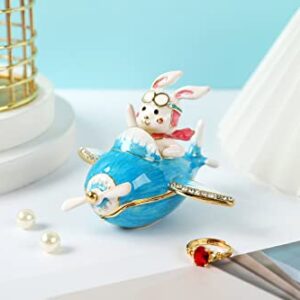 Furuida Airplane and Captain Rabbit Trinket Boxes Hinged Enamel Hand-Painted Animals Ornaments Unique Gift for Home Decor