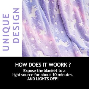 QH Unicorn Pattern2 Glow in The Dark Throw Blanket Luminous Unicorns Blanket-Fun, Cozy Fleece Throw Blanket Made for Great Gifts 60in x 50in