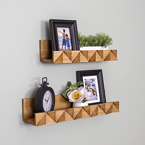 Stratton Home Decor Set of 2 Boho Textured Ledge Floating Wall Shelves Utility, Natural Wood