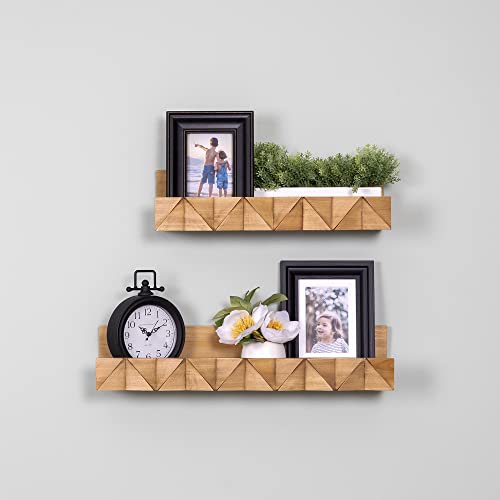 Stratton Home Decor Set of 2 Boho Textured Ledge Floating Wall Shelves Utility, Natural Wood