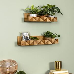 Stratton Home Decor Set of 2 Boho Textured Ledge Floating Wall Shelves Utility, Natural Wood