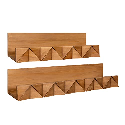 Stratton Home Decor Set of 2 Boho Textured Ledge Floating Wall Shelves Utility, Natural Wood