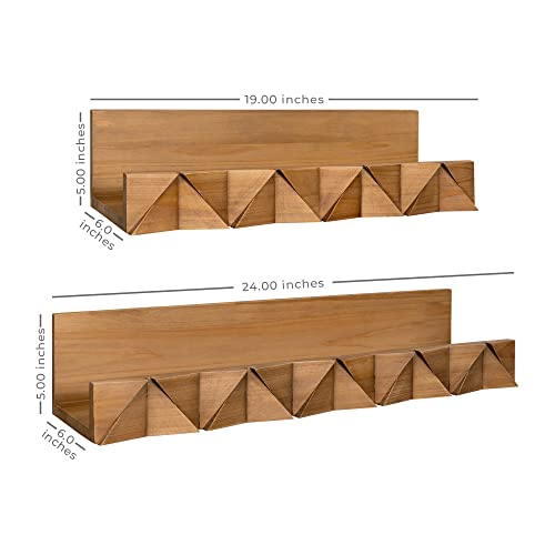 Stratton Home Decor Set of 2 Boho Textured Ledge Floating Wall Shelves Utility, Natural Wood