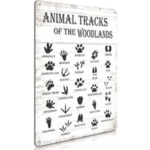 animal tracks field guide sign nursery metal tin sign rustic animal tracks wall decor country woodland theme house decor farmhouse cabin metal signs for baby boys home bathroom bedroom decorations